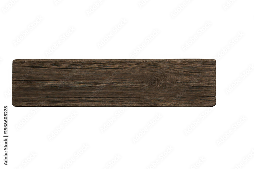Poster weathered wooden sign with rustic texture, floating on transparent surface, ready for personalized m