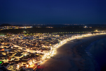 Night time cityscape of Nazare, Portugal