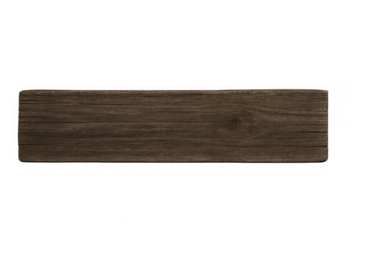 Weathered wooden sign with rustic texture, floating on transparent surface, ready for personalized messaging and design elements