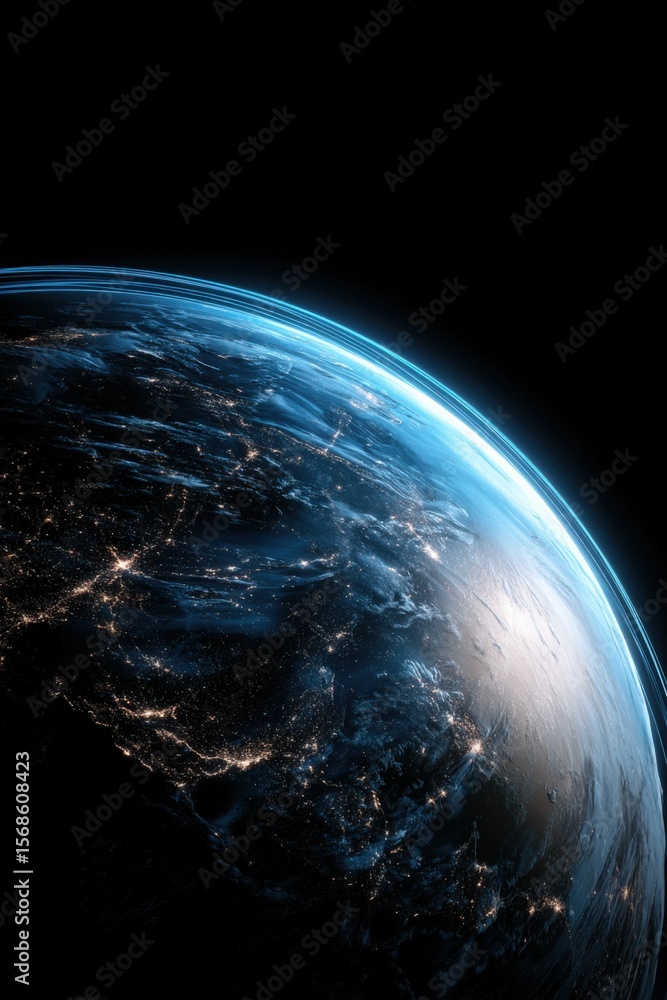 Aufkleber stunning view of earth from space showing illuminated continents and cloud patterns with a bright at