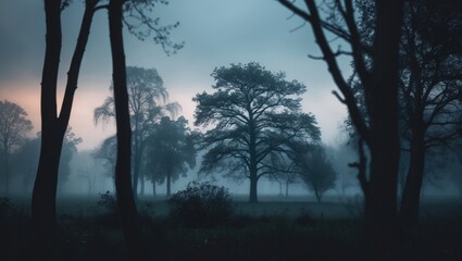 Silhouette of Trees with Blurred Background and Empty Space for Text