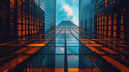 Plakat Urban perspective: soaring skyscrapers reach for the sky in modern cityscape