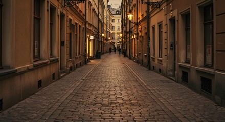 Narrow alley with warm evening lighting