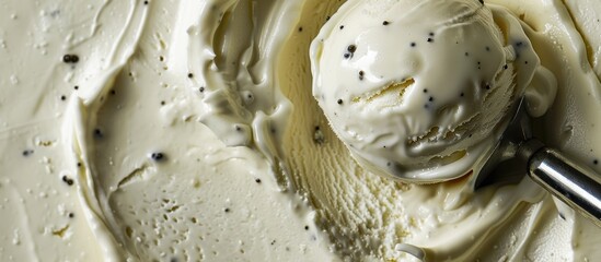 Close-Up of Vanilla Bean Ice Cream with a Scoop