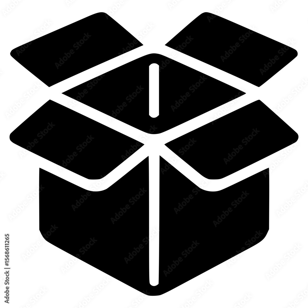 Poster black vector icon of an open box with flaps