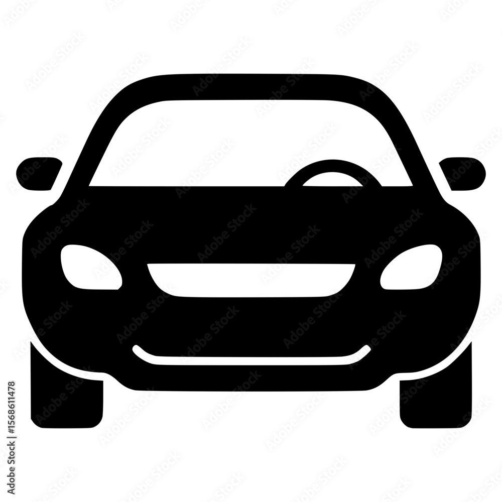 Poster front view of a simple black car icon in vector design style