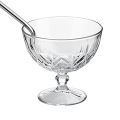 Clear glass dessert bowl with decorative pattern and pedestal base