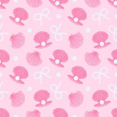Pink coquette seashells seamless pattern 