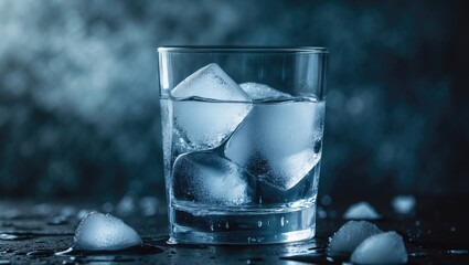 Close Up Of Ice In A Glass For Background.. With Empty Copy Space For Text