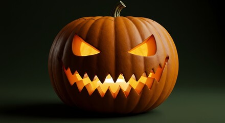 Halloween pumpkin cut out with scary face, featured on solid plain background, soft lighting, realistic style.