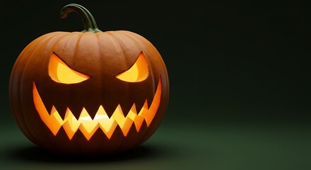 Halloween pumpkin cut out with scary face, featured on solid plain background, soft lighting, realistic style.