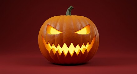 Halloween pumpkin cut out with scary face, featured on solid plain background, soft lighting, realistic style.