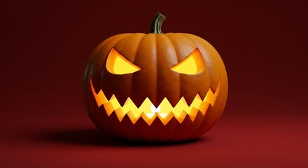 Halloween pumpkin cut out with scary face, featured on solid plain background, soft lighting, realistic style.