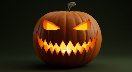 Halloween pumpkin cut out with scary face, featured on solid plain background, soft lighting, realistic style.