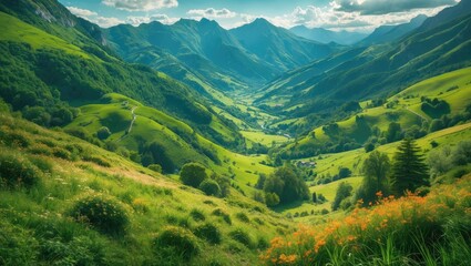 Fototapeta premium Panorama of Green Mountain Countryside