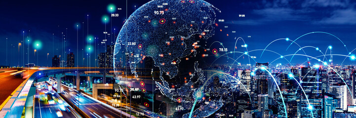 地球とデジタルテクノロジー　グローバルネットワーク　バナー・広告向け横長ビジュアル