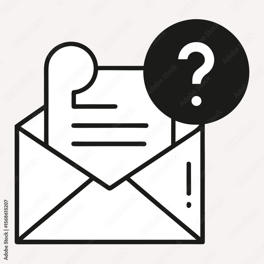 Poster uncertainty in communication an open envelope with a document and a question mark symbolizing inquir