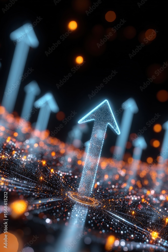 Aufkleber Futuristic Digital Market Growth Concept with Bright Light Arrows and Data Points Representing Economic Expansion and Technological Progress