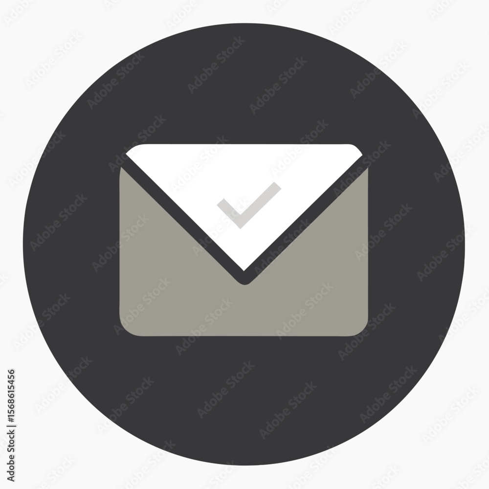 Poster modern minimalist icon representing a closed envelope with a white checkmark signifying sent or deli