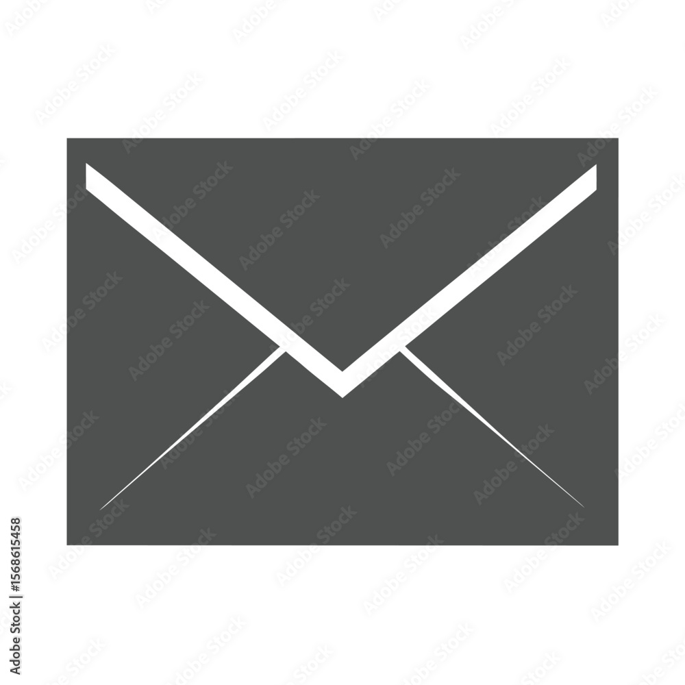 Poster a simple modern minimalist graphic icon representing a closed gray envelope with a white outline sym