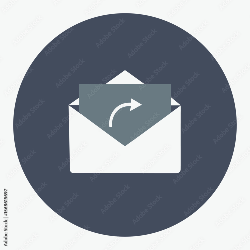 Aufkleber modern flat icon of an open envelope with a paper insert featuring a reply arrow symbol on a dark bl