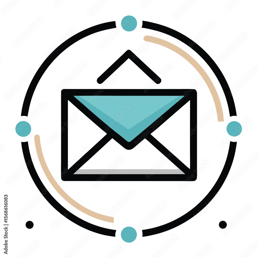 Poster modern digital envelope icon with circular network connection and communication dots symbolizing glo