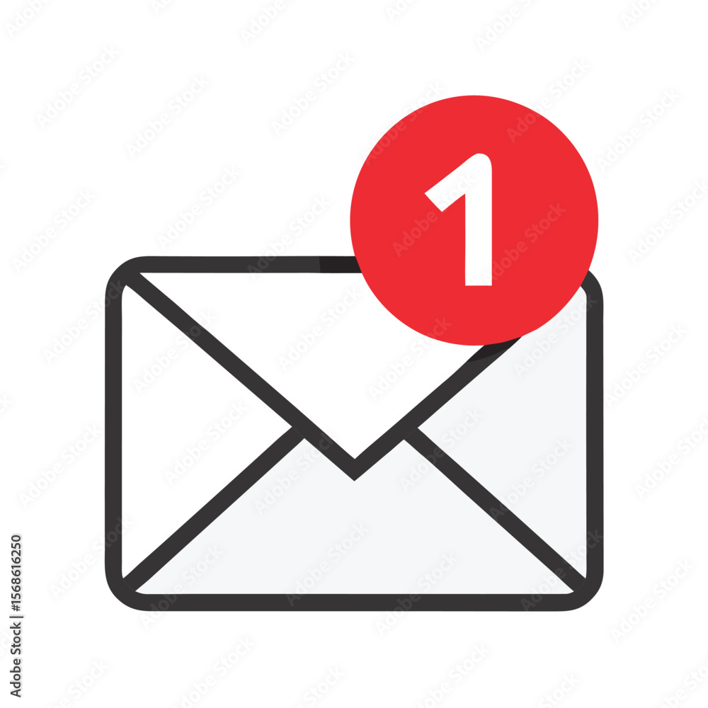 Poster new email notification icon with a red circle indicating one unread message symbolizing communicatio