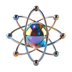 Colorful iridescent atom model graphic illustration