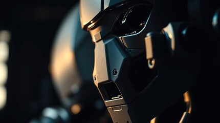 Robot head close-up, dark and moody art