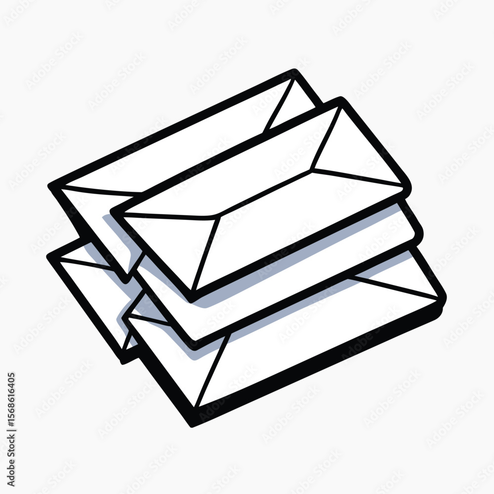 Poster a stack of envelopes in a simple black and white illustration representing mail correspondence and c