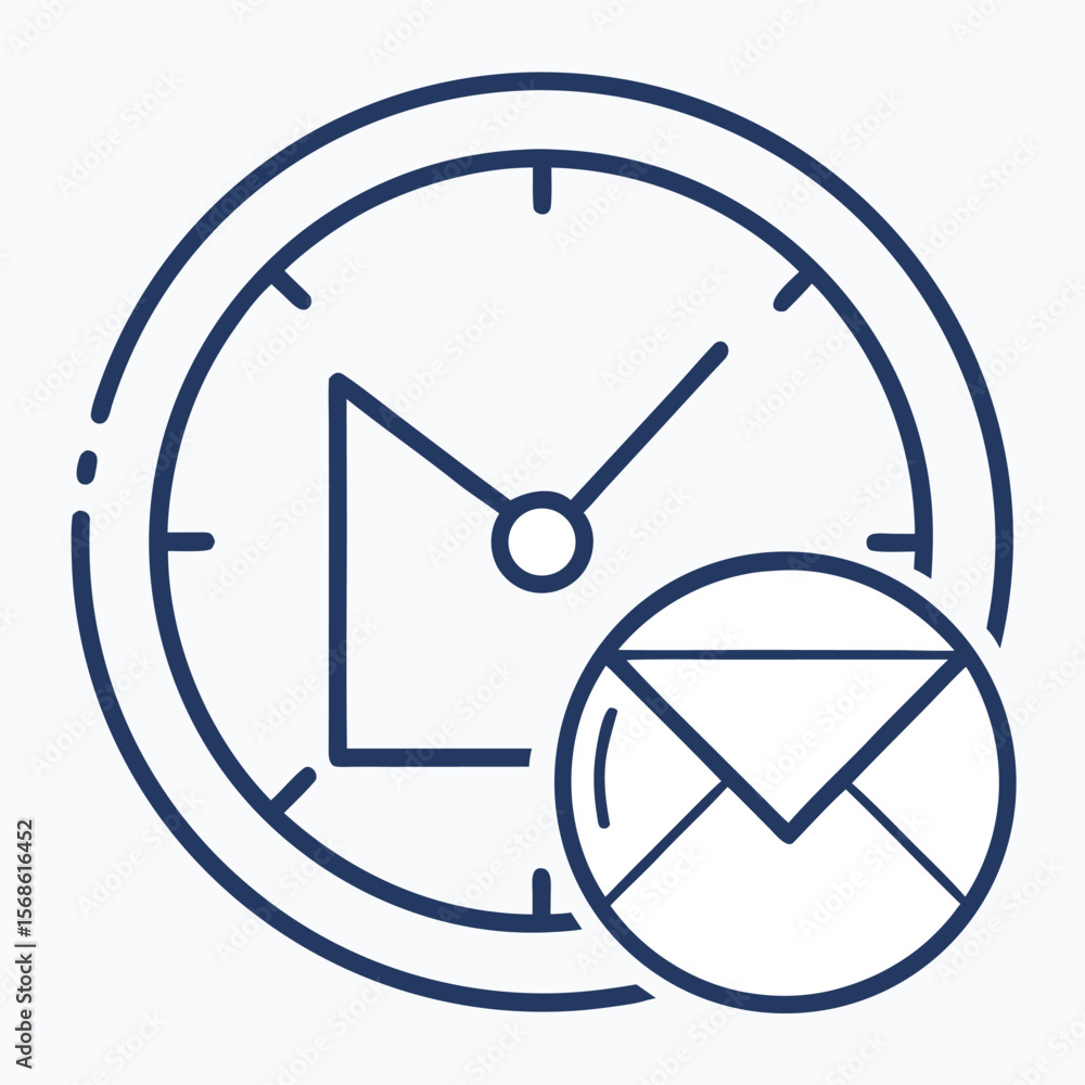Poster clock and envelope icon representing timely email communication and scheduling for business or perso