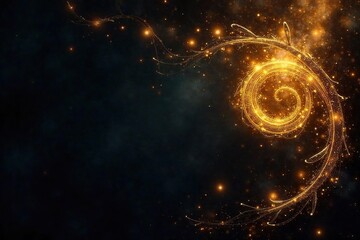 Glowing Gold Leaf Swirls Mystical Art, Ancient Magic, Fantasy Background