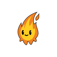 Cute fire creature. Little flame character. Blazing spark vector. Warm mascot icon.