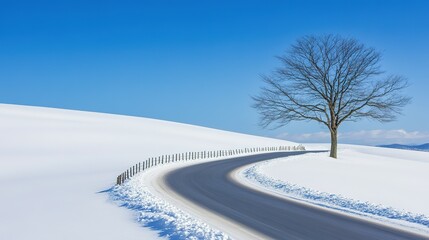 Fototapeta premium Winding road through a snowy landscape.