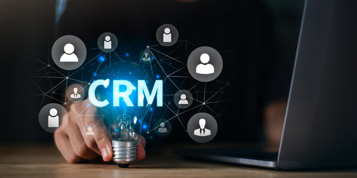 Businessman showing customer relationship management concept, CRM ,strategy or software to follow up on sales ,Customer relationship building ,creating satisfaction and confidence for customers