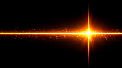 Bright orange laser beam cutting through a dark room, creating vivid light effects and shadows. Dynamic and futuristic atmosphere with strong contrast. Empty caption space on the side.

