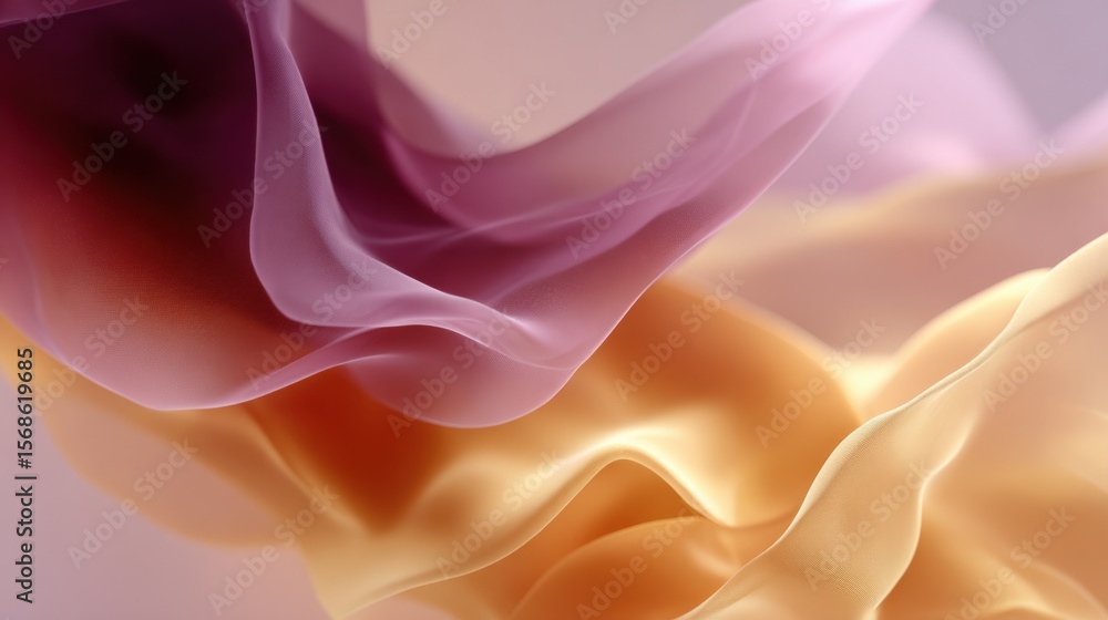 Poster Abstract flowing fabric waves in soft pastel colors with smooth textures and elegant movement suitable for artistic designs and backgrounds