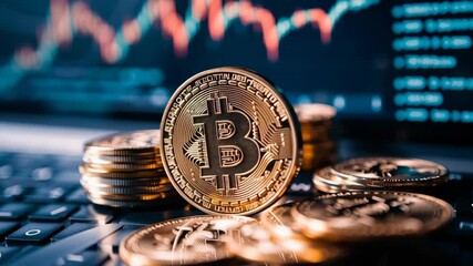 Digital candlestick chart illustrating cryptocurrency and stock market trends with financial data, technology elements, and bitcoin symbols. Represents investment analysis, trading growth, and market  - Powered by Adobe