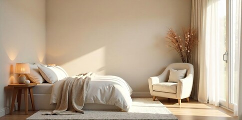 Serene Maternity Bedroom Soft Lighting, Neutral Tones, Cozy Nursing Chair - Perfect for Relaxation and Preparing for Babys Arrival