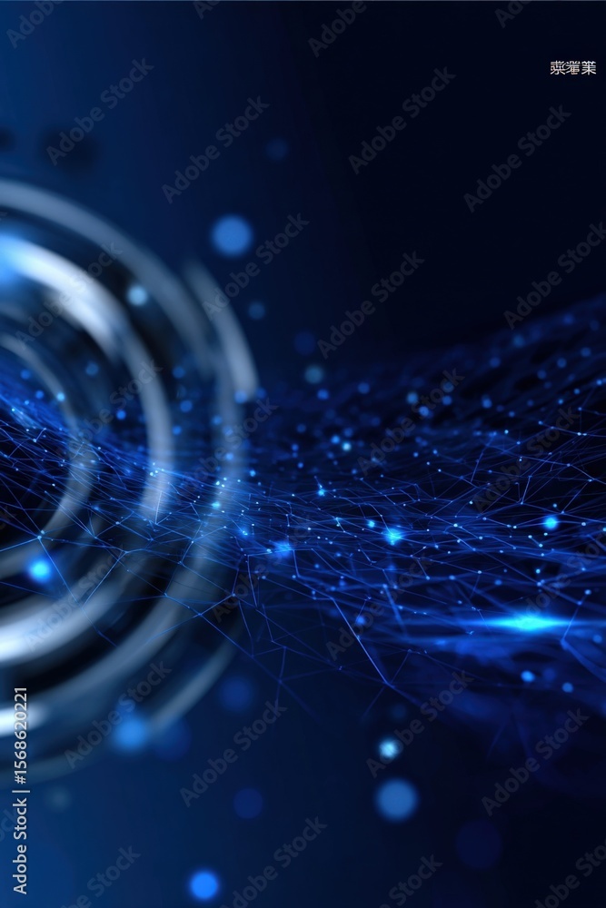 Aufkleber Abstract digital technology concept with glowing blue interconnected data points and network lines representing innovation and connectivity