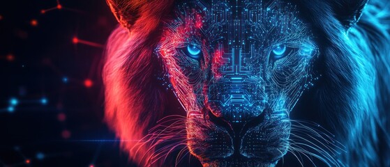 Lion head futuristic digital art