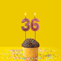 Number 36 candle - Birthday candle with chocolate cupcake