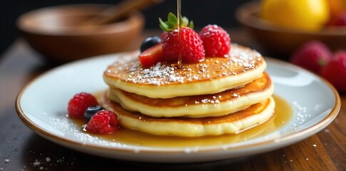 Light & Airy Fluffy Pancakes Ready for Syrup and Fruit A Delicious Weekend Brunch Treat