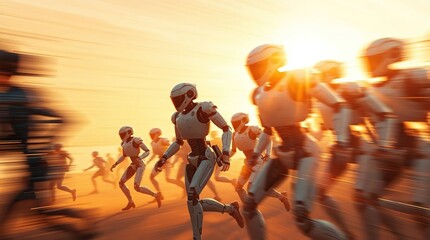 Robots Running Desert Sunrise.