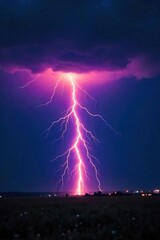 Breathtaking Night Thunderstorm Powerful Lightning Bolt Striking Ground