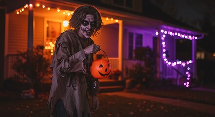 person dressed up for halloween asking for candy