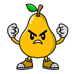 cartoon character angry pear growling, pear icon, pear logo, great as sticker or emot.