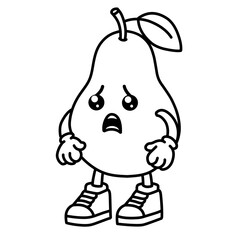 Cartoon character sketch of a crying pear, pear icon, pear logo, great as a sticker or emot.