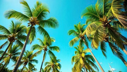Miami Palm Trees Swaying in Tropical Breeze Lush Summer Vacation Scene