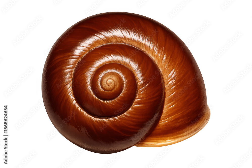 Poster close-up of a brown snail shell rotating, isolated on a transparent background, perfect for nature a